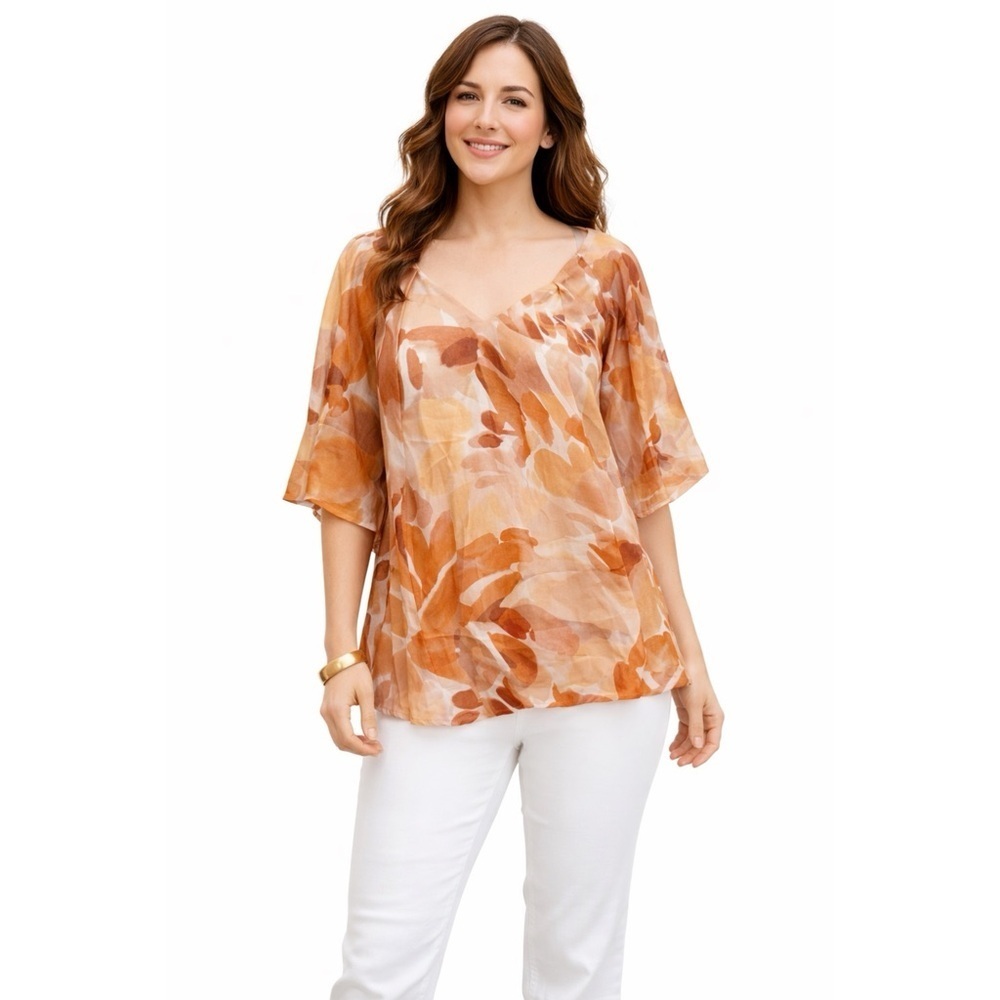 Ginger & Smart Silk Blend Abstract Flutter Sleeve Blouse Size 14